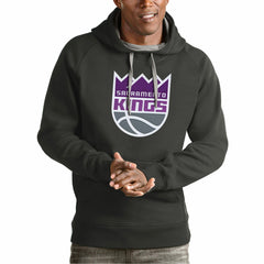 Charcoal Sacramento Kings Antigua Team Logo Victory Pullover Hoodie | NBA