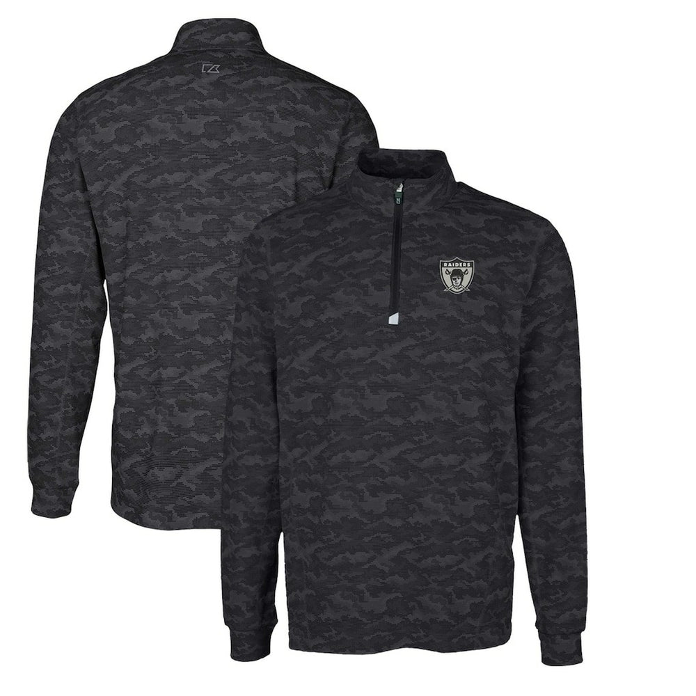 Las Vegas Raiders Cutter & Buck Throwback Logo Big & Tall Traverse Camo Print Stretch Quarter-Zip Pullover Top | NFL New