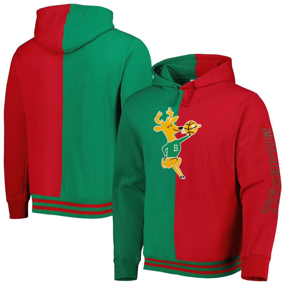 Green/Red Milwaukee Bucks Hardwood Classics Split Pullover Hoodie | NBA