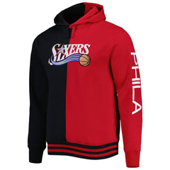 Black/Red Philadelphia 76ers Hardwood Classics Split Pullover Hoodie | NBA