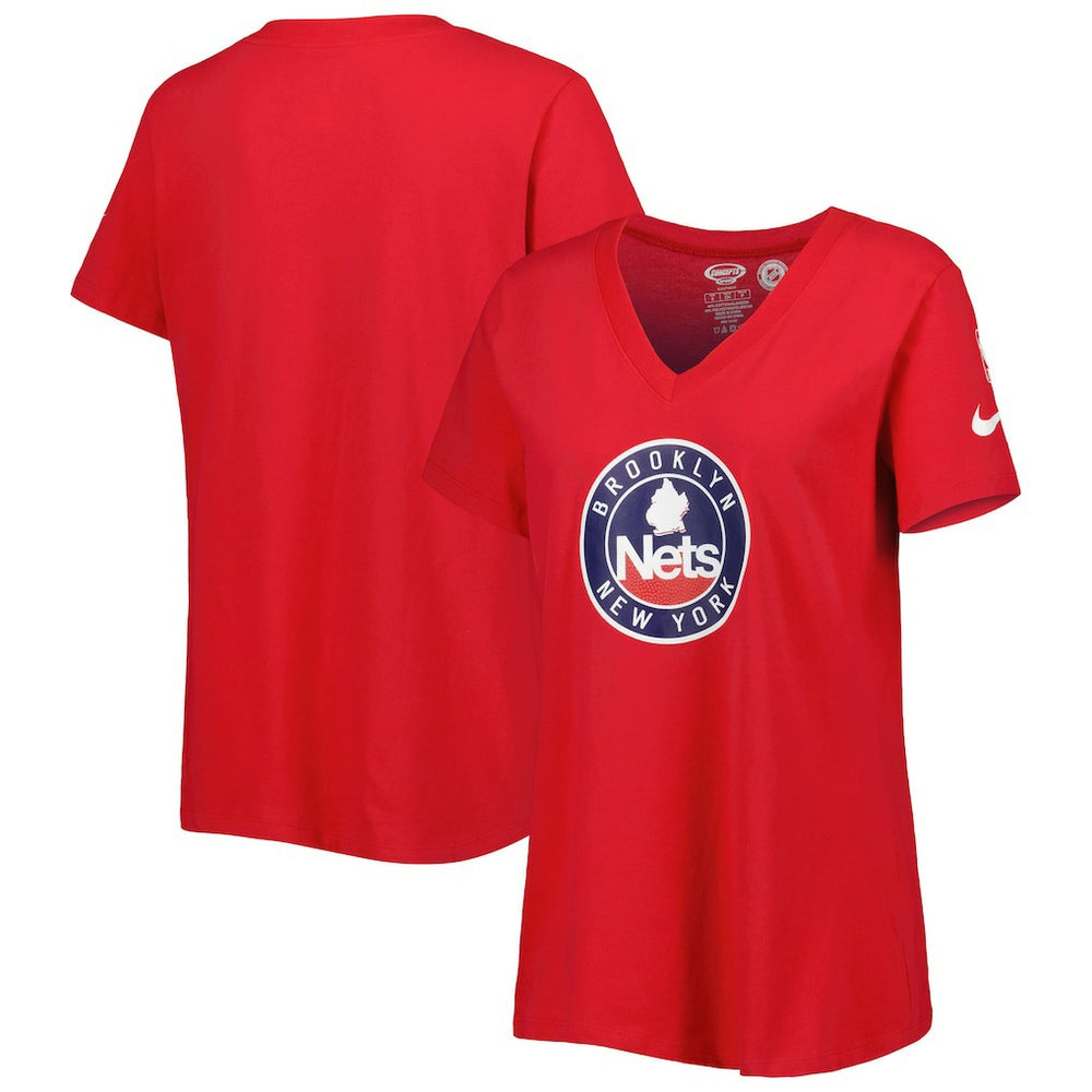 Red Brooklyn Nets Women's Local Performance V-Neck T-Shirt | NBA