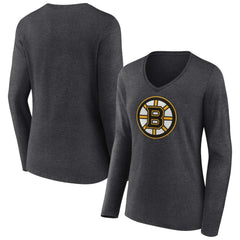 Boston Bruins Women's Primary Team Logo Long Sleeve V-Neck T-Shirt - NHL T-shirts