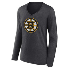 Boston Bruins Women's Primary Team Logo Long Sleeve V-Neck T-Shirt - NHL T-shirts