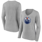 Edmonton Oilers Women's Primary Logo Team Long Sleeve V-Neck T-Shirt - NHL T-shirts