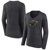 Minnesota Wild Women's Primary Team Logo Long Sleeve V-Neck T-Shirt - NHL T-shirts