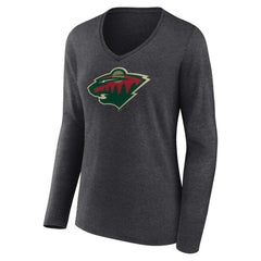 Minnesota Wild Women's Primary Team Logo Long Sleeve V-Neck T-Shirt - NHL T-shirts