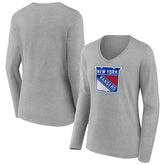 New York Rangers Women's Primary Logo Team Long Sleeve V-Neck T-Shirt - NHL T-shirts