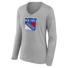 New York Rangers Women's Primary Logo Team Long Sleeve V-Neck T-Shirt - NHL T-shirts