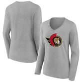 Ottawa Senators Women's Primary Logo Team Long Sleeve V-Neck T-Shirt - NHL T-shirts
