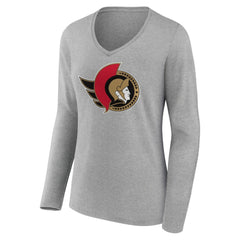 Ottawa Senators Women's Primary Logo Team Long Sleeve V-Neck T-Shirt - NHL T-shirts