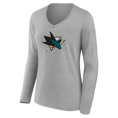 San Jose Sharks Women's Primary Logo Team Long Sleeve V-Neck T-Shirt - NHL T-shirts