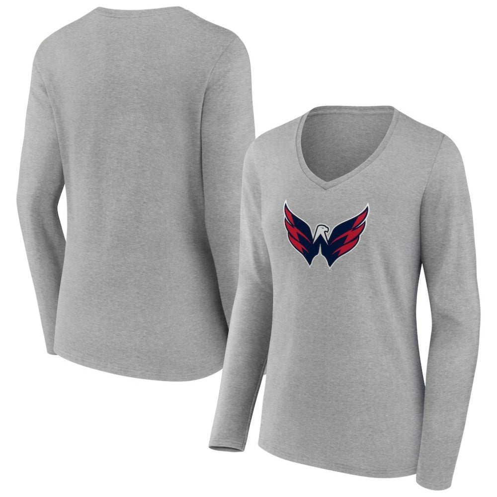 Washington Capitals Women's Primary Logo Team Long Sleeve V-Neck T-Shirt - NHL T-shirts