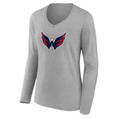 Washington Capitals Women's Primary Logo Team Long Sleeve V-Neck T-Shirt - NHL T-shirts