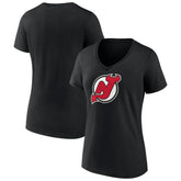 New Jersey Devils Women's Team Primary Logo V-Neck T-Shirt - NHL T-shirts