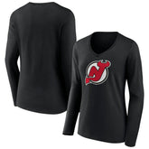 New Jersey Devils Women's Primary Team Logo Long Sleeve V-Neck T-Shirt - NHL T-shirts