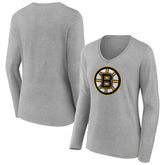 Boston Bruins Women's Primary Logo Team Long Sleeve V-Neck T-Shirt - NHL T-shirts