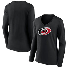 Carolina Hurricanes Women's Primary Team Logo Long Sleeve V-Neck T-Shirt - NHL T-shirts
