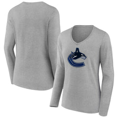 Vancouver Canucks Women's Primary Logo Team Long Sleeve V-Neck T-Shirt - NHL T-shirts