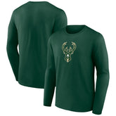 Hunter Green Milwaukee Bucks Primary Team Logo Long Sleeve T-Shirt | NBA