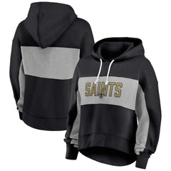 New Orleans Saints Women's Filled Stat Sheet Lighweight Modest Crop Hoodie | NFL Discount