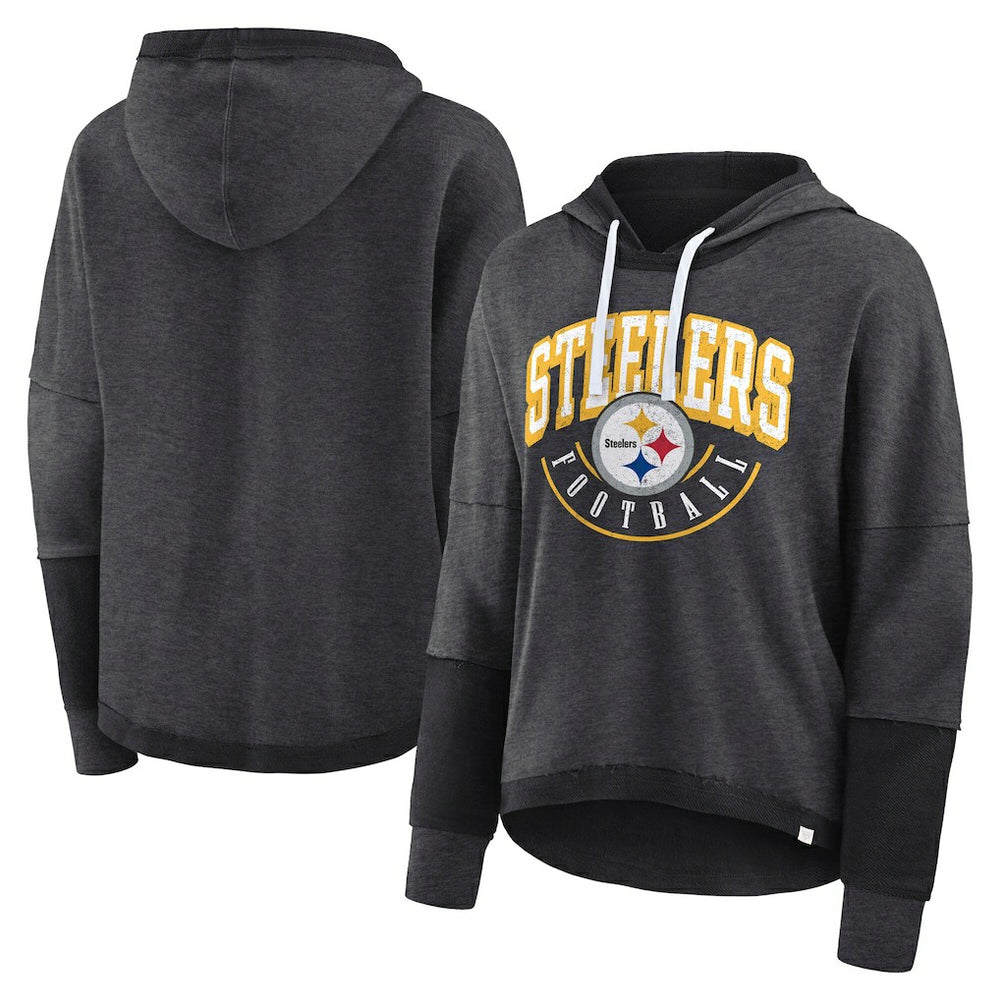 Pittsburgh Steelers Women's Lightewight Modest Crop Lounge Helmet Arch Pullover Hoodie | NFL New
