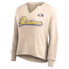 Los Angeles Rams Women's Go For It Notch Neck Waffle Knit Lightweight Long Sleeve T-Shirt | NFL Outlet