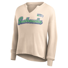 Seattle Seahawks Women's Go For It Notch Neck Waffle Knit Lightweight Long Sleeve T-Shirt | NFL Sale