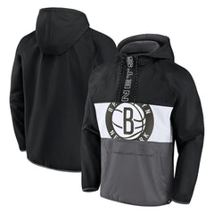 Black/Gray Brooklyn Nets Anorak Flagrant Foul Color-Block Raglan Hoodie Half-Zip Jacket | NBA
