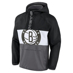 Black/Gray Brooklyn Nets Anorak Flagrant Foul Color-Block Raglan Hoodie Half-Zip Jacket | NBA