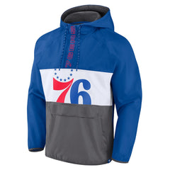 Royal/Gray Philadelphia 76ers Anorak Flagrant Foul Color-Block Raglan Hoodie Half-Zip Jacket | NBA