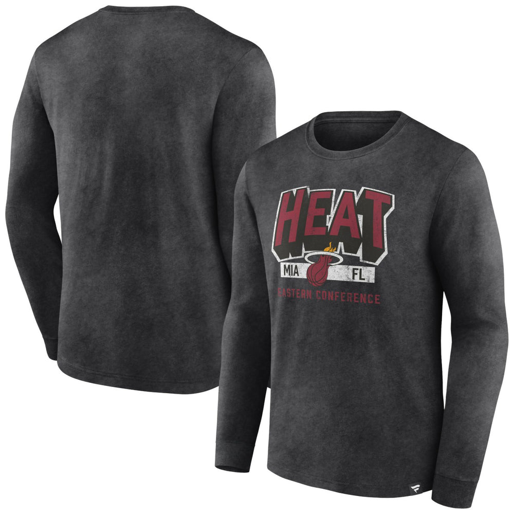 Heather Charcoal Miami Heat Front Court Press Snow Wash Long Sleeve T-Shirt | NBA