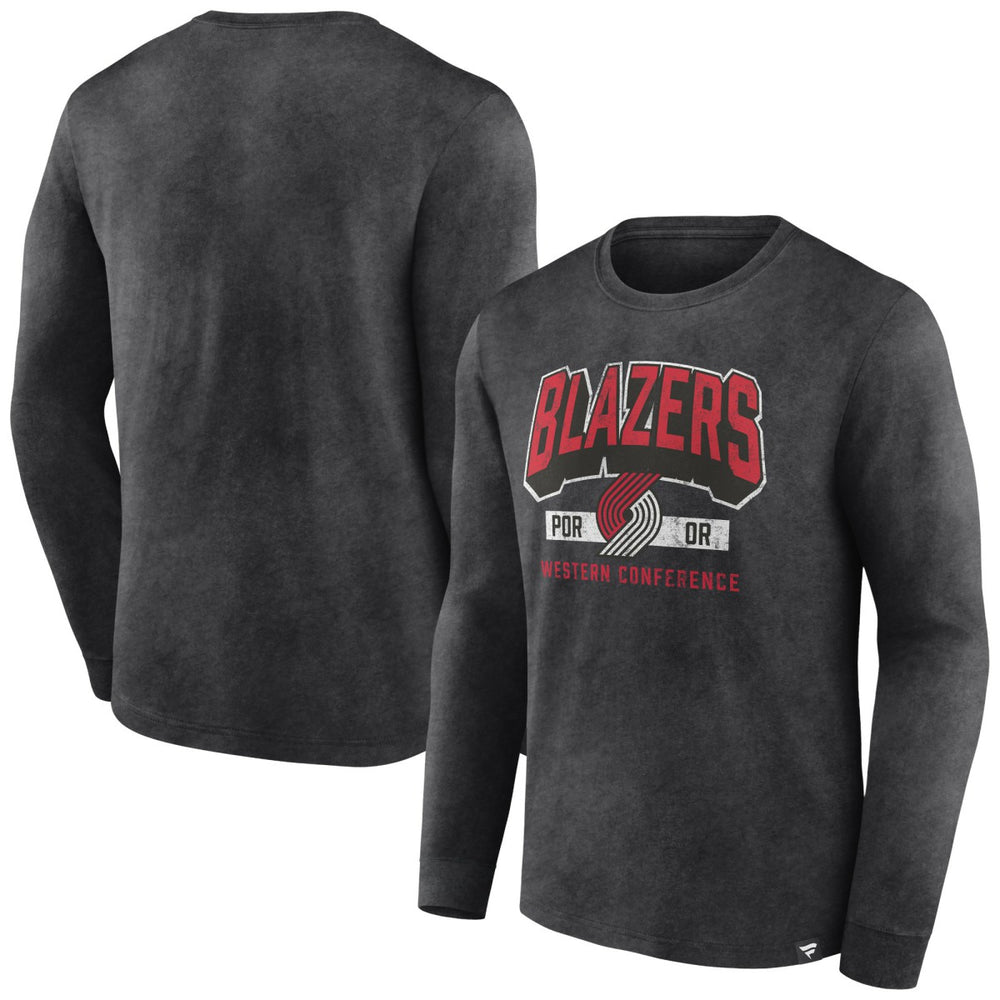 Heather Charcoal Portland Trail Blazers Front Court Press Snow Wash Long Sleeve T-Shirt | NBA