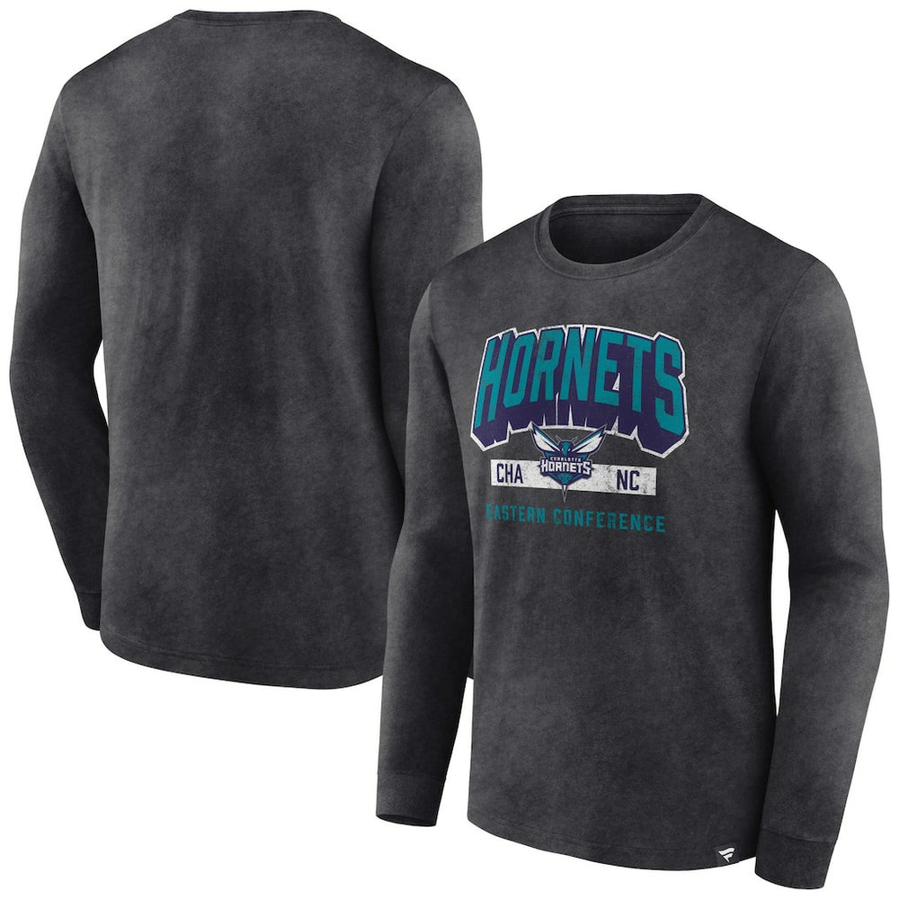 Heather Charcoal Charlotte Hornets Front Court Press Snow Wash Long Sleeve T-Shirt | NBA