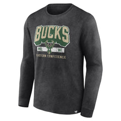 Heather Charcoal Milwaukee Bucks Front Court Press Snow Wash Long Sleeve T-Shirt | NBA
