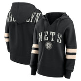 Black Brooklyn Nets Women's Bold Move Dolman V-Neck High Hip Hoodie | NBA