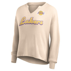Tan Los Angeles Lakers Women's Go For It Long Sleeve Notch Neck T-Shirt | NBA