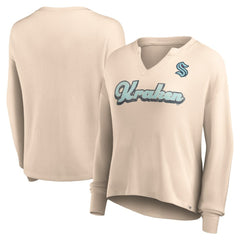 Seattle Kraken Fanatics Women's Go For It Notch Neck Waffle Knit Long Sleeve T-Shirt - NHL T-shirts