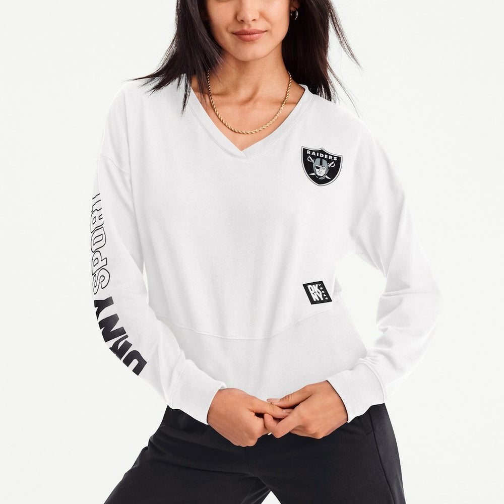 Las Vegas Raiders DKNY Sport Women's Lily V-Neck Pullover Sweatshirt | NFL Hot