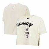 Cream Brooklyn Nets Pro Standard Women's Retro Classic Cropped Boxy T-Shirt | NBA