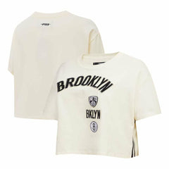 Cream Brooklyn Nets Pro Standard Women's Retro Classic Cropped Boxy T-Shirt | NBA