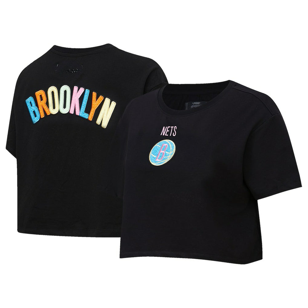 Black Brooklyn Nets Pro Standard Women's Washed Neon Cropped Boxy T-Shirt | NBA