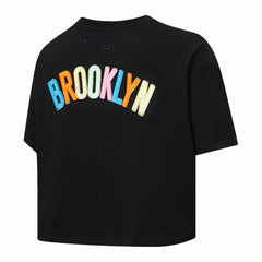 Black Brooklyn Nets Pro Standard Women's Washed Neon Cropped Boxy T-Shirt | NBA
