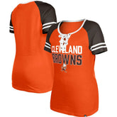 Cleveland Browns Women's Throwback Raglan Lace-Up T-Shirt | NFL Hot