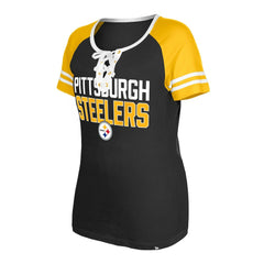 Pittsburgh Steelers Women's Raglan Lace-Up T-Shirt | NFL Hot