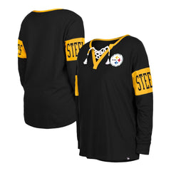 Pittsburgh Steelers Women's Lace-Up Notch Neck Long Sleeve T-Shirt | NFL On sale