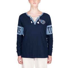 Tennessee Titans Women's Lace-Up Notch Neck Long Sleeve T-Shirt | NFL Discount