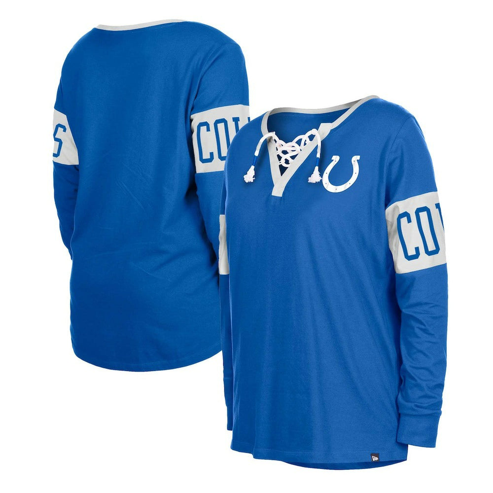 Indianapolis Colts Women's Lace-Up Notch Neck Long Sleeve T-Shirt | NFL New