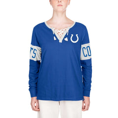 Indianapolis Colts Women's Lace-Up Notch Neck Long Sleeve T-Shirt | NFL New