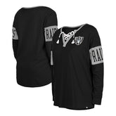 Las Vegas Raiders Women's Lace-Up Notch Neck Long Sleeve T-Shirt | NFL New