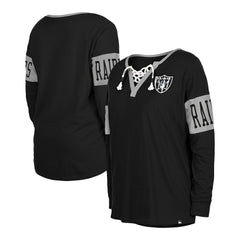 Las Vegas Raiders Women's Lace-Up Notch Neck Long Sleeve T-Shirt | NFL New
